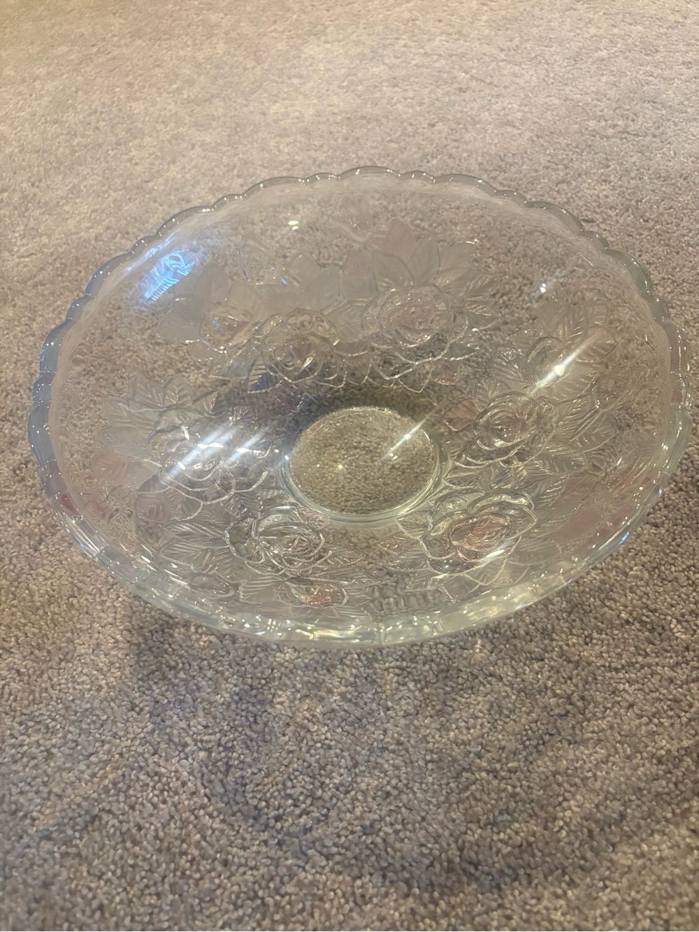 Vintage Clear Pressed Glass Floral Serving Bowl – Rose Pattern